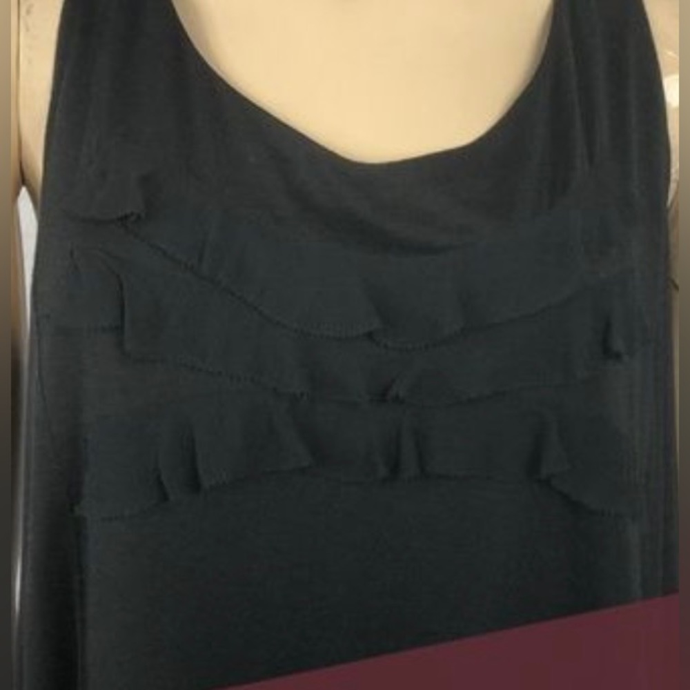 Eileen Fisher Silk Blend Ruffle Front Trapeze Dress Midi
Black Size Large